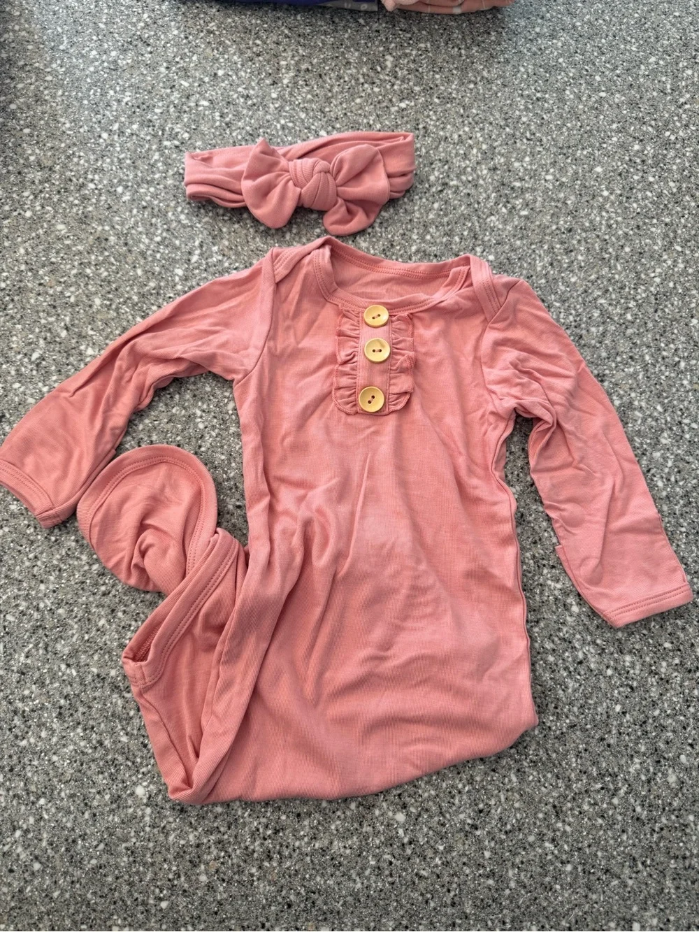 Baby Girls' Mauve Pink Button Detail Jumpsuit with Headband
